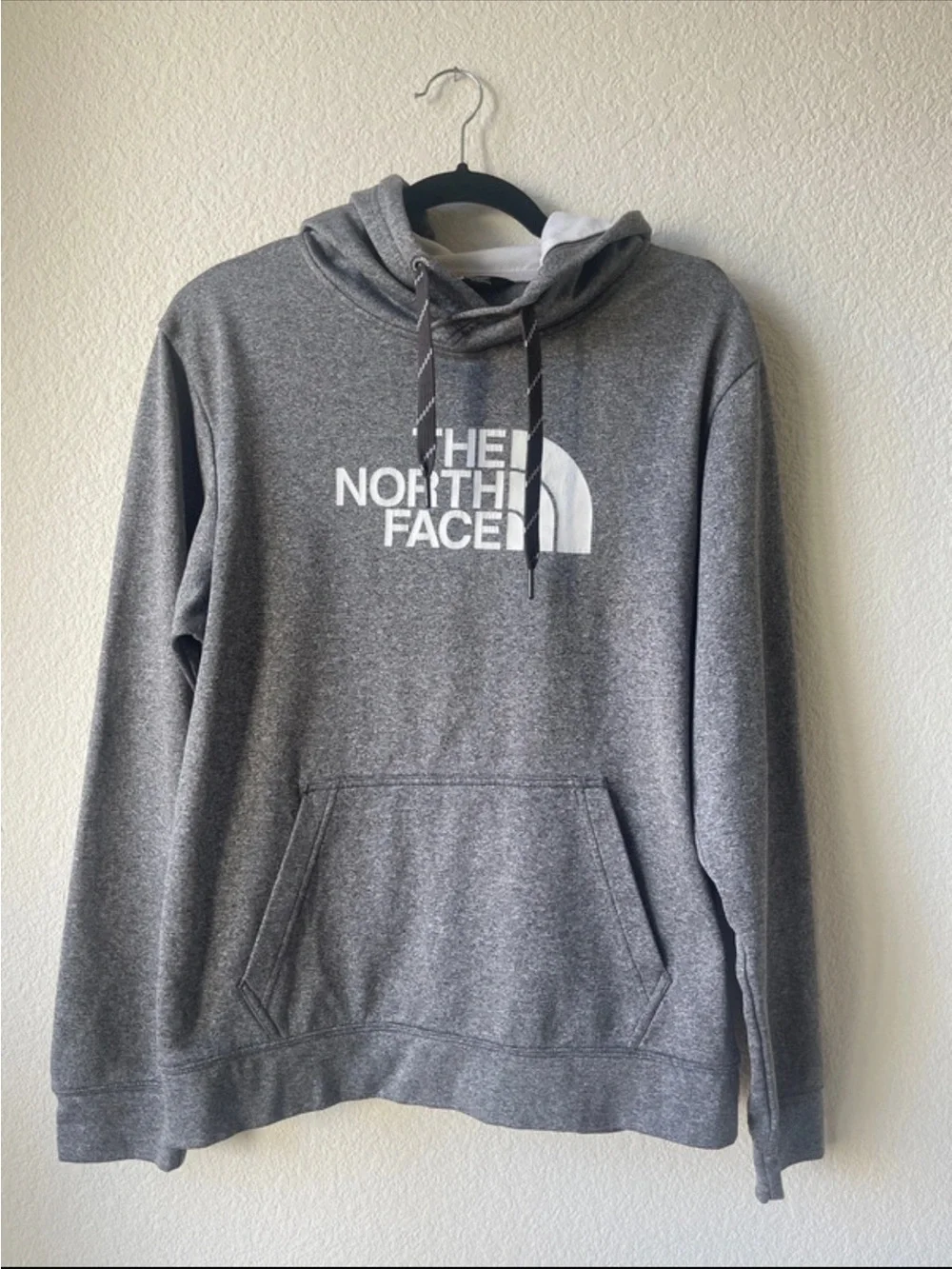 The North Face Men's Heather Gray Pullover Hoodie with White Logo